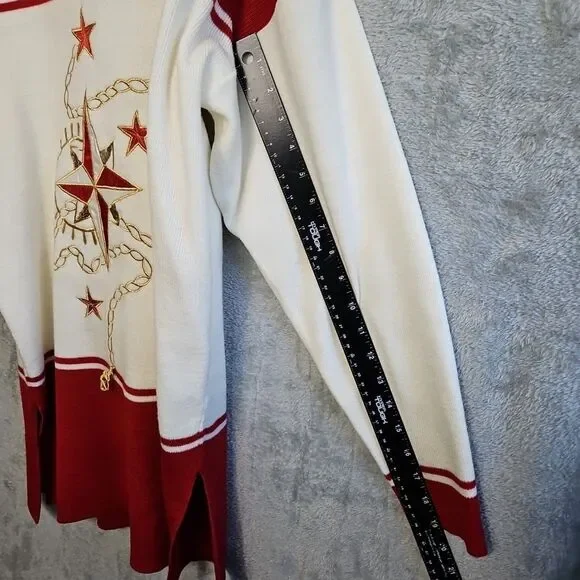 Lucia Women's Sz Med Red White Tunic Sweater Nautical embroidery embellished - Picture 8 of 12